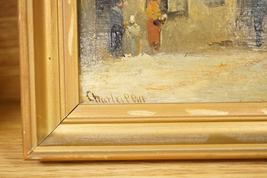 Charles P. Pill (early 20th century), street scene, signed, oil on board, 20 x 15cm